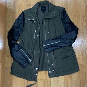 F21 green jacket w leather sleeves